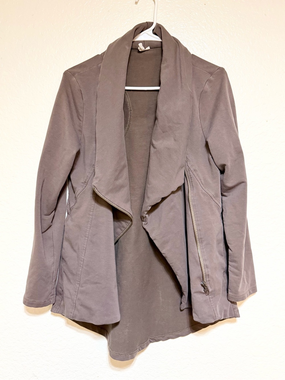 My Beloved Asymmetrical Zip Jacket Cardigan Gray Taupe Size Large